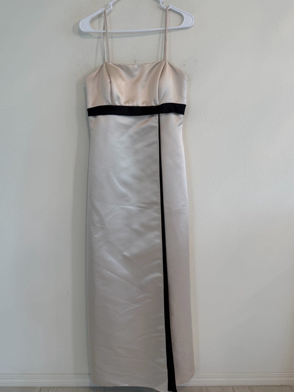 Bill Levkoff Strapless Cream Satin Gown with Black Trim